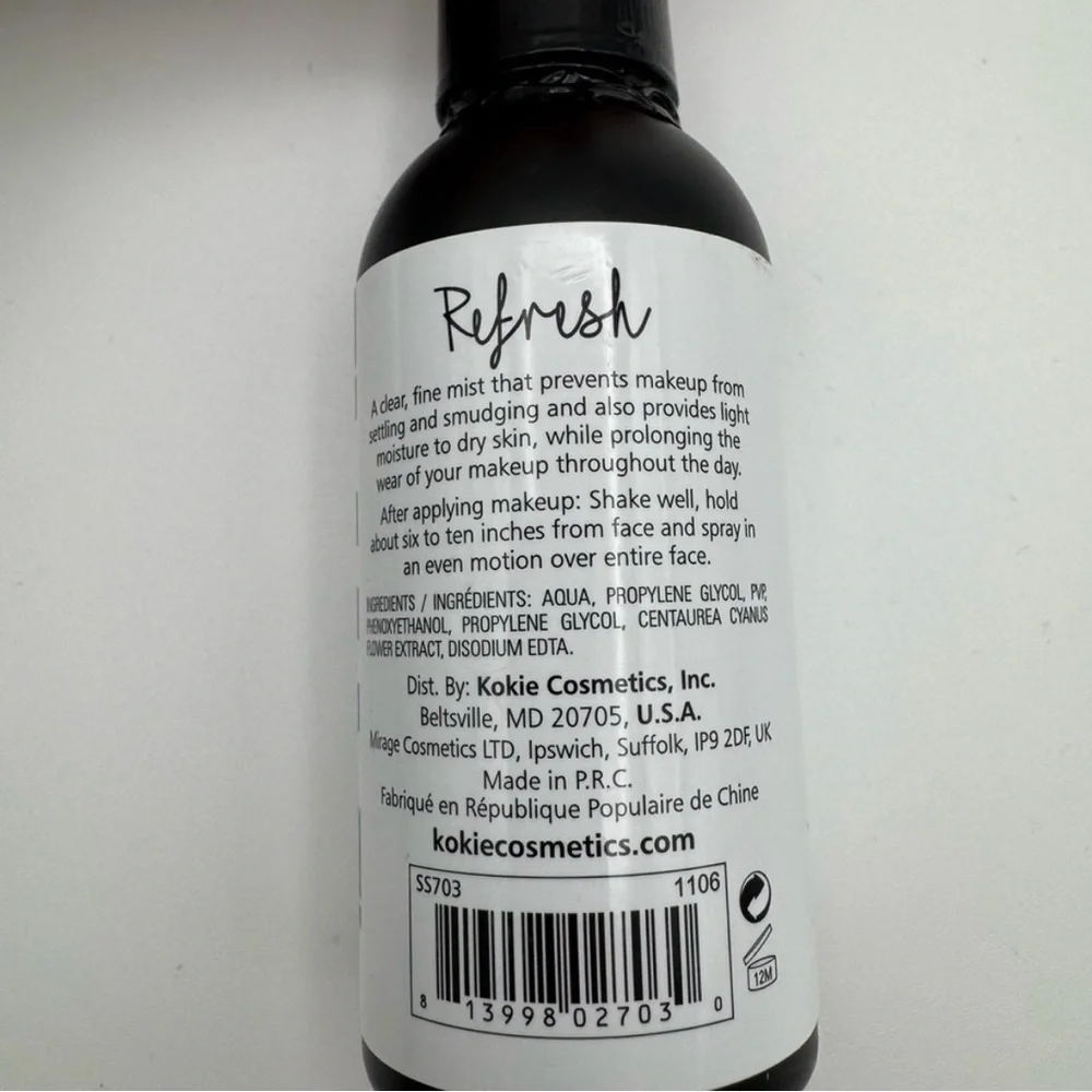 Kokie Professional Refresh Hydrating Setting Spray Long Lasting 2.02oz Moisture